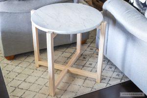Round Marble and Wood Side Table - Image 1