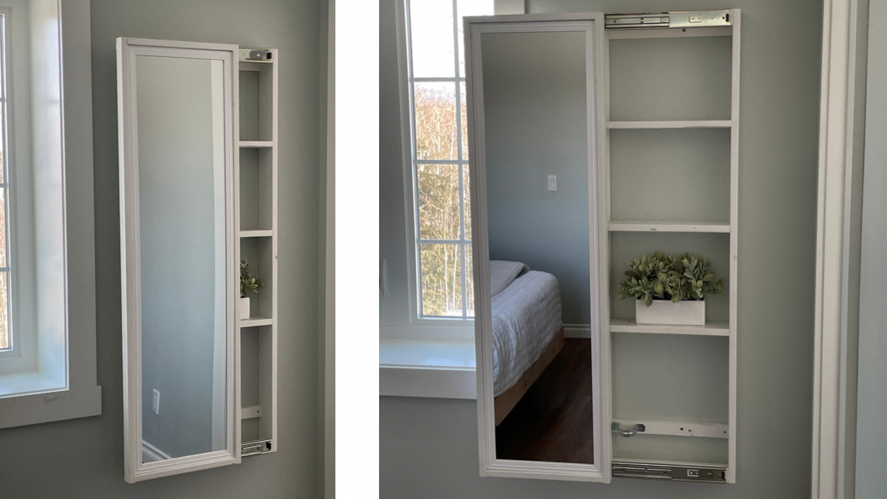 Full Length Mirror with Sliding Storage Cabinet - Image 1
