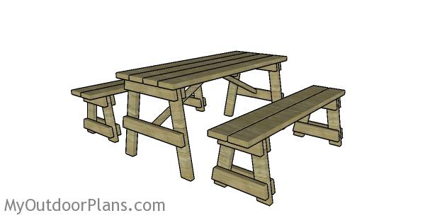 5 FT PICNIC TABLE WITH BENCHES PLANS - Image 1
