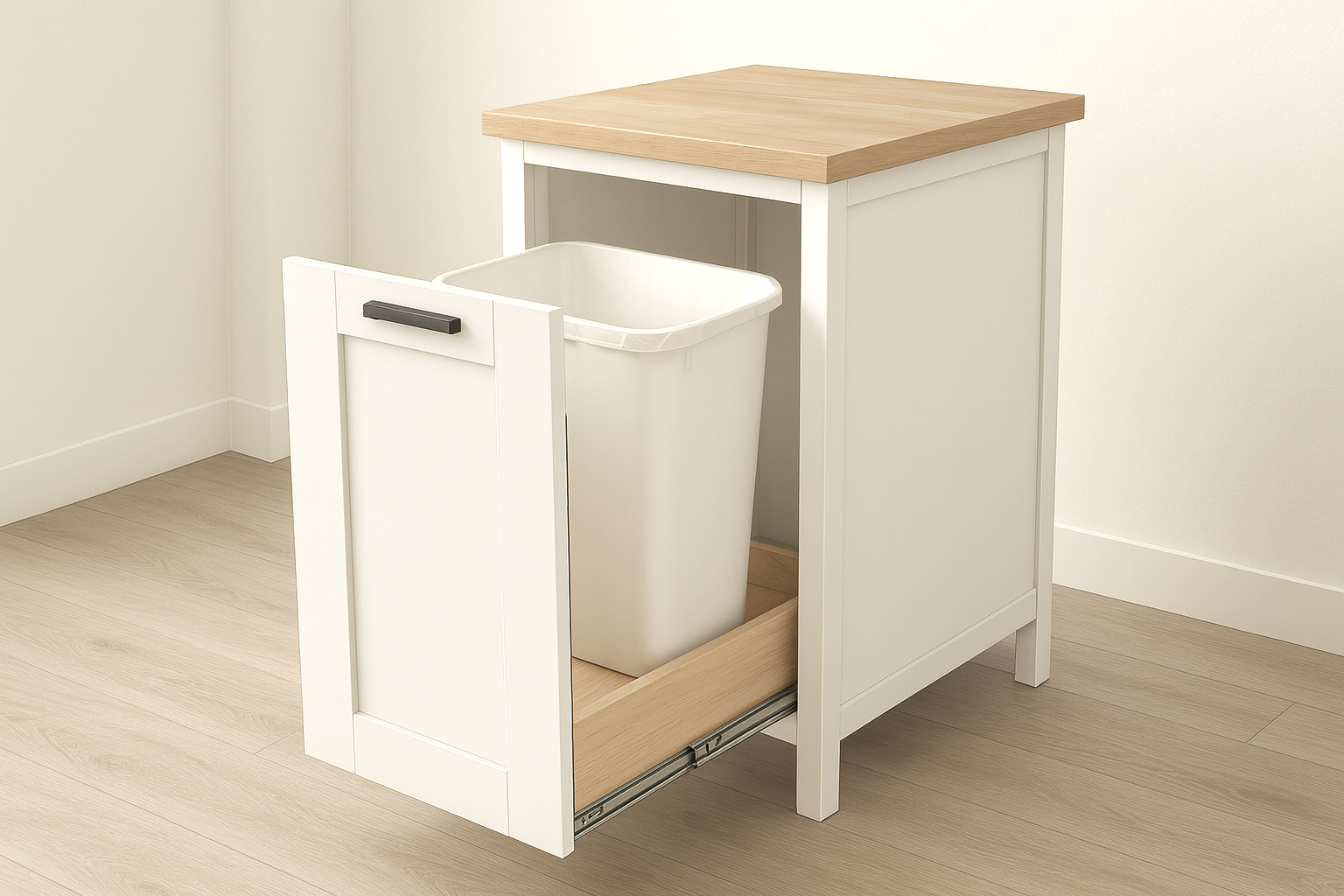 Small Kitchen Island with Slide Out Double Trash Cans woodworking plan