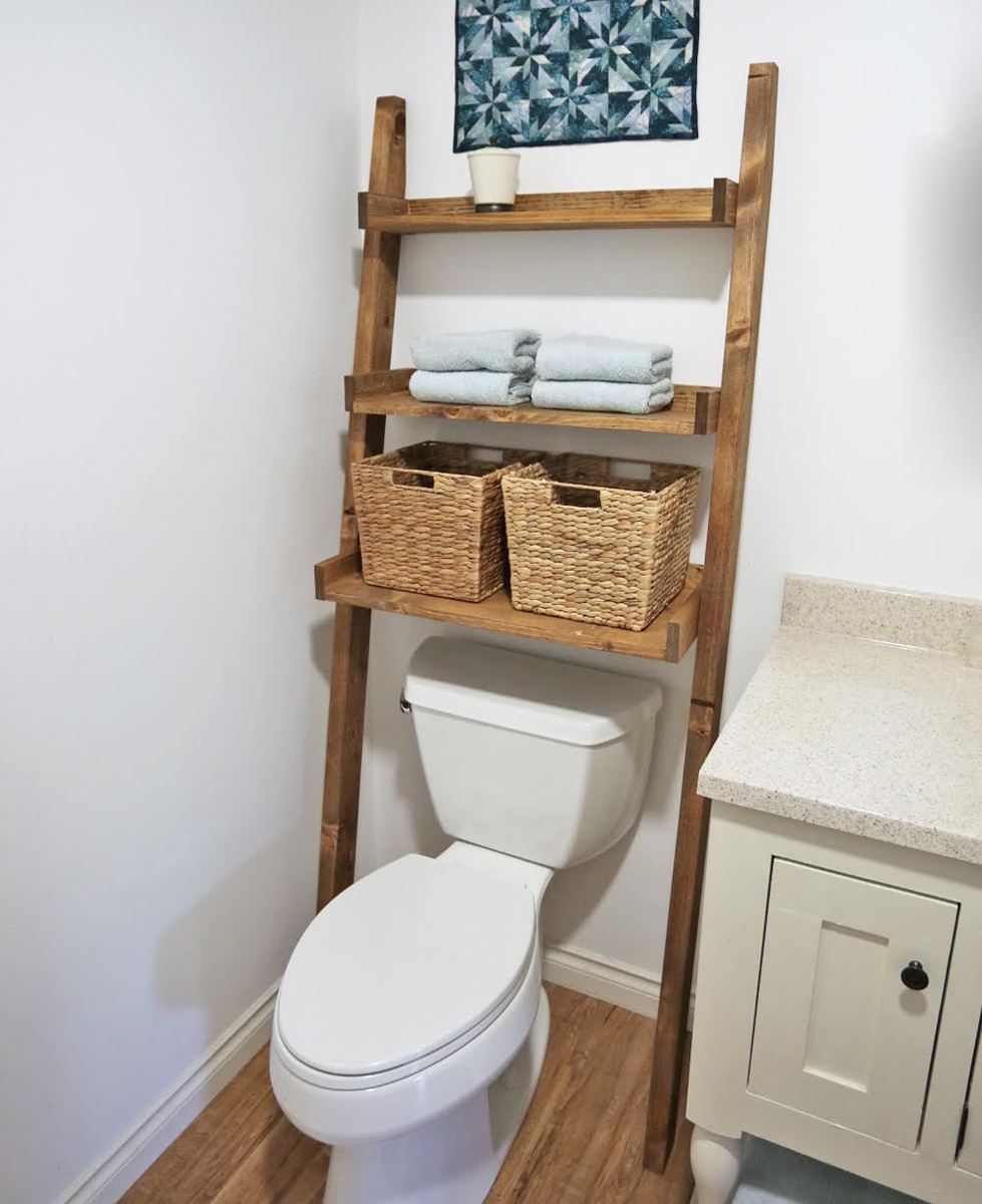 Over the Toilet Storage – Leaning Bathroom Ladder woodworking plan