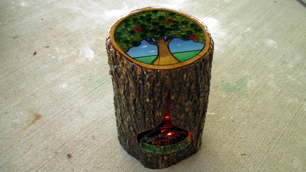 Tree Stump Side Table With Fireplace - Image 1