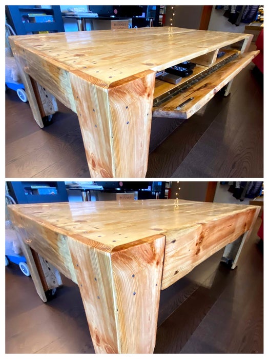 Pallet Coffee Table With Secret Compartment and Invisible Wheels - Image 1