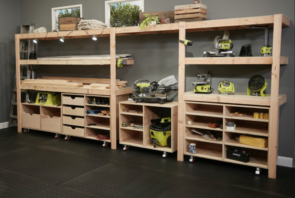 Roll Away Workbench Center with Wall Storage - Image 1