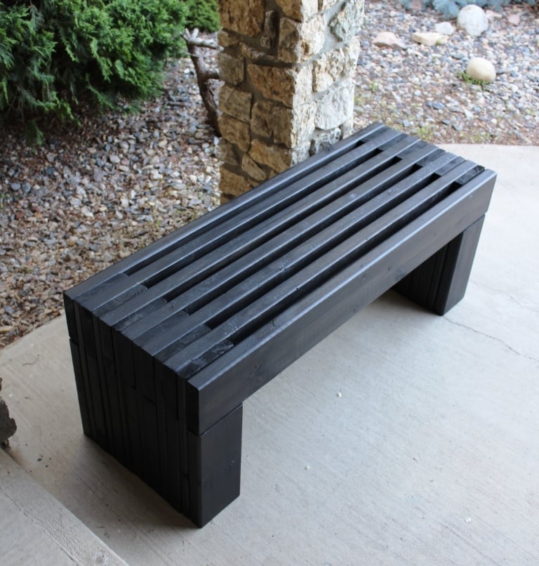 Modern Slat Top Outdoor Wood Bench woodworking plan