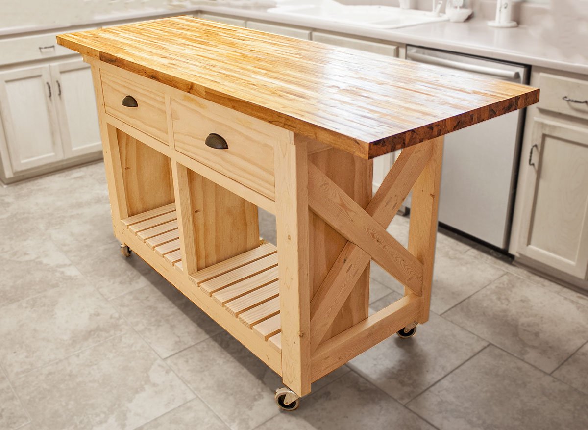 Wide Rustic X Kitchen Island - Image 1
