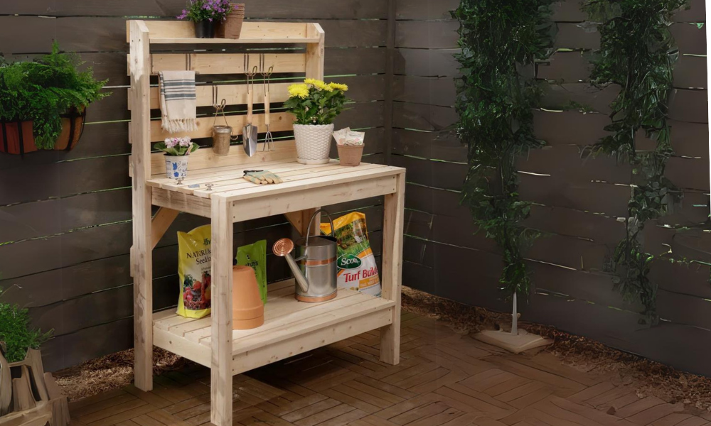 Simple 2×4 Potting Bench with Slatted Back - Image 1