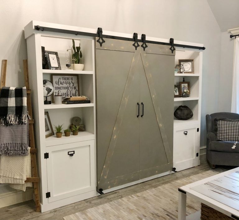 DIY Barn Door Media Cabinet Free Plan - Image 1