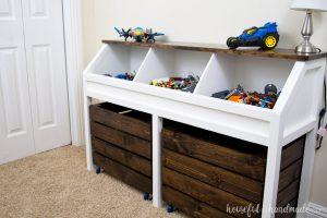 Toy Storage Console with Rolling Bins woodworking plan