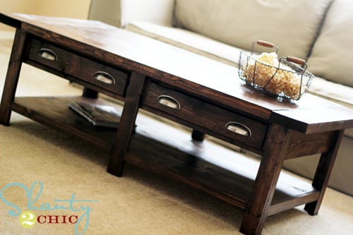 Classic Wood Coffee Table with Two Drawers and Shelf - Image 1