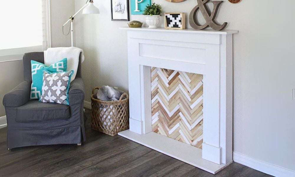 Fake Fireplace Mantel built from Pine Boards - Image 1